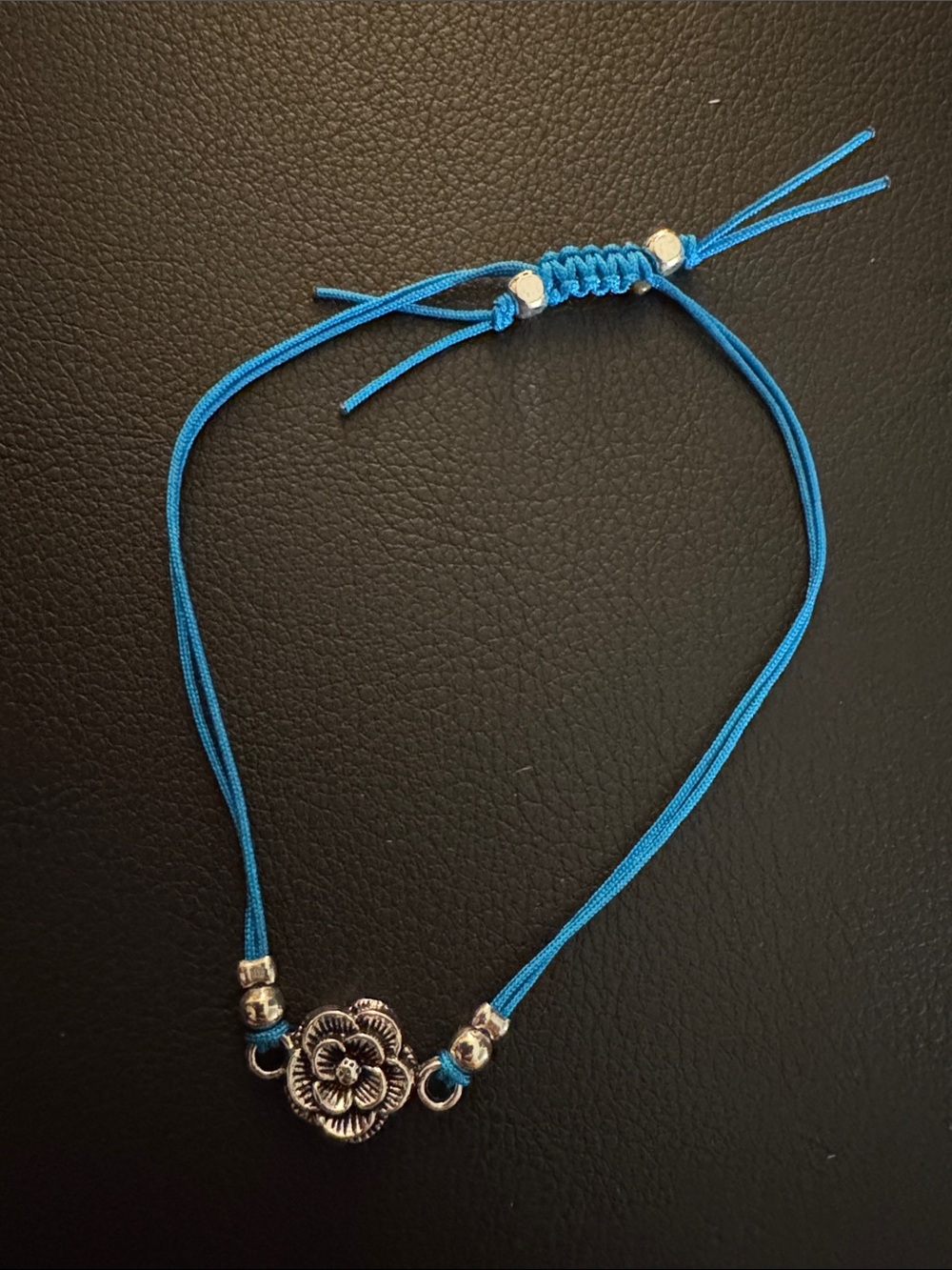 Blue Cord Floral Charm Bracelet